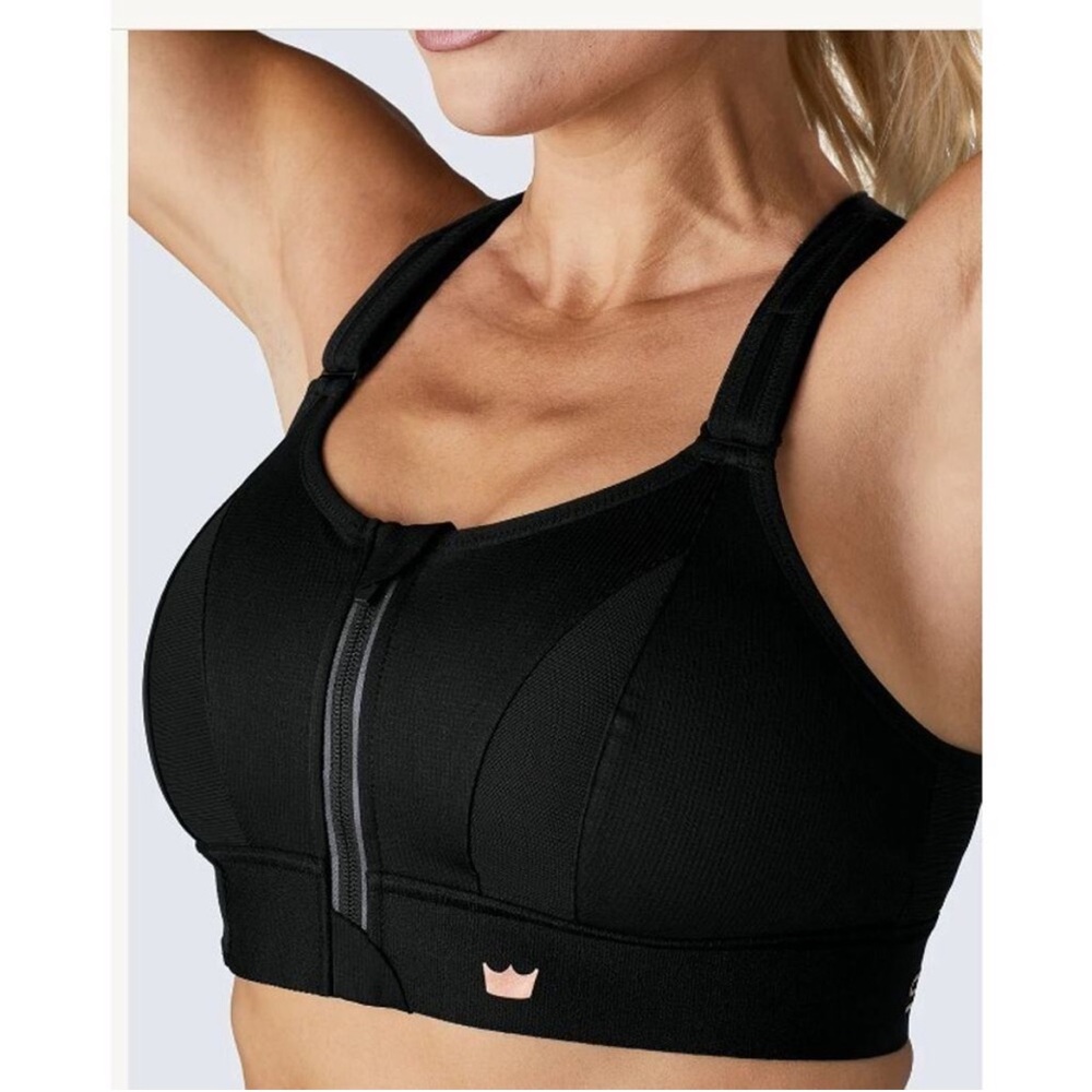 SHEFIT High-Impact Front-Zip Sports Bra in Black